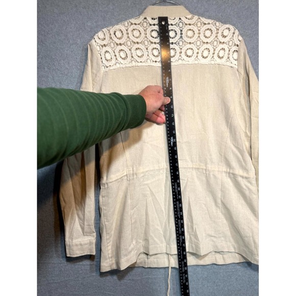 Mystree Cotton/Linen Jacket Snaps Drawstring Waist Womens Beige Size Medium - Picture 10 of 13